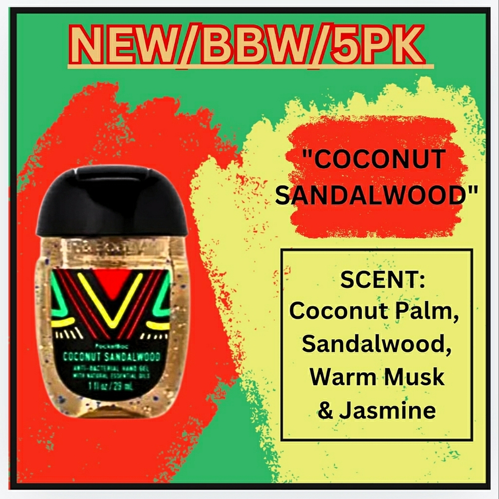 🔥5PK "COCONUT SANDALWOOD"/NEW/BBW/POCKETBAC HAND SANITIZERS